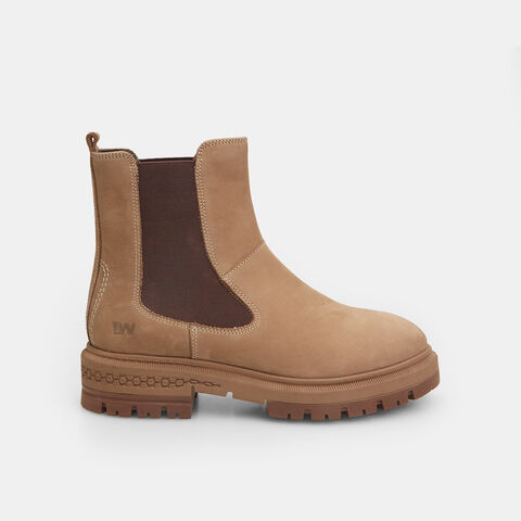 Botines de mujer de piel nubuk con suela track Weinbrenner, Taupe Botines de mujer de piel nubuk con suela track Weinbrenner, Taupe